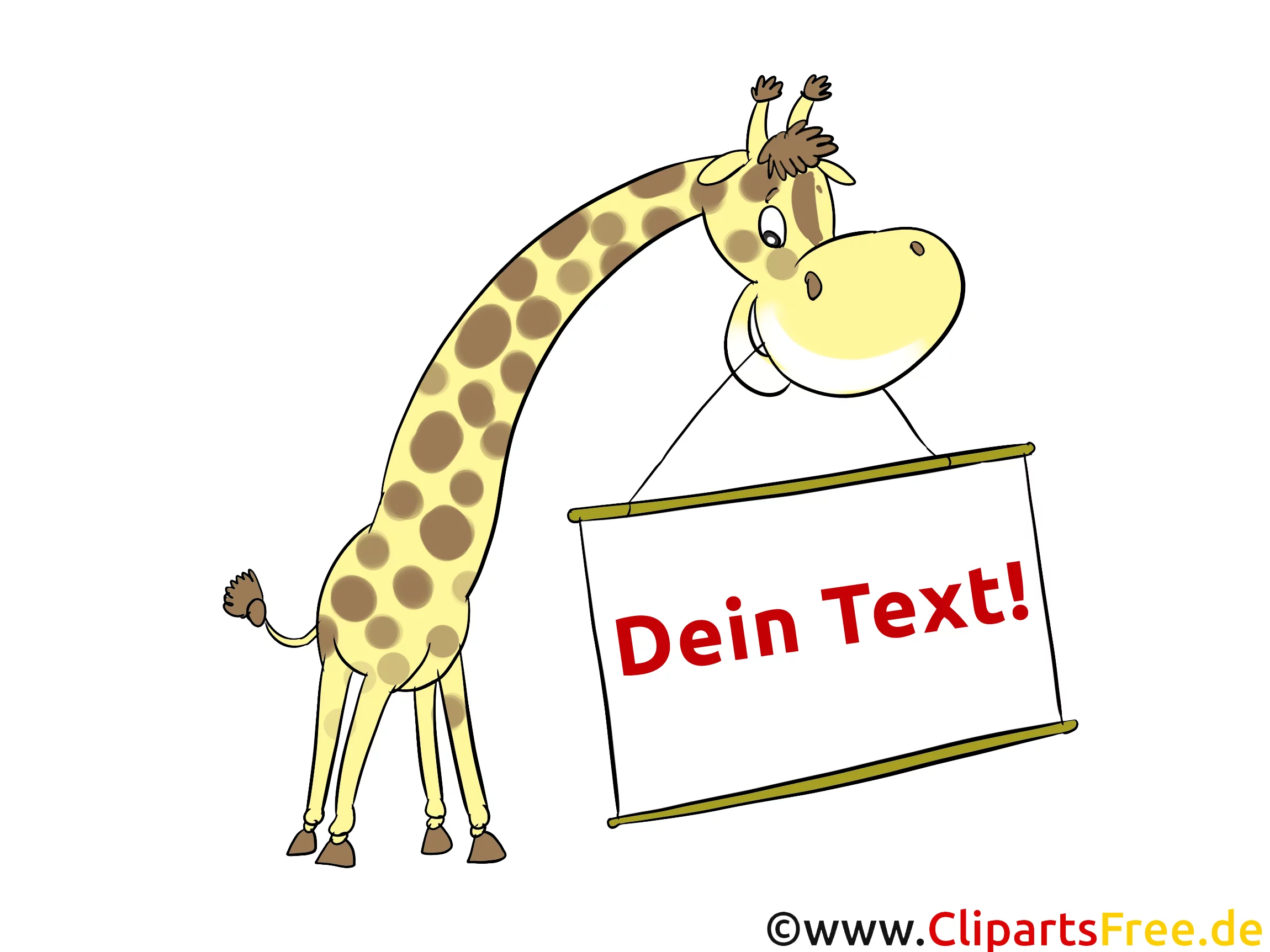 Lustige Giraffe mit Schild, Anzeige zum AUsfüllen, Beschriften