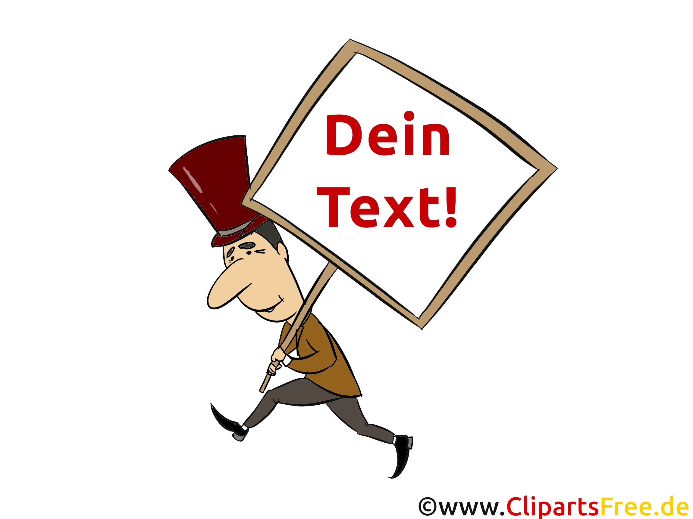 Mann zu Fuss mit Demoschild Clipart, Bild, Cartoon