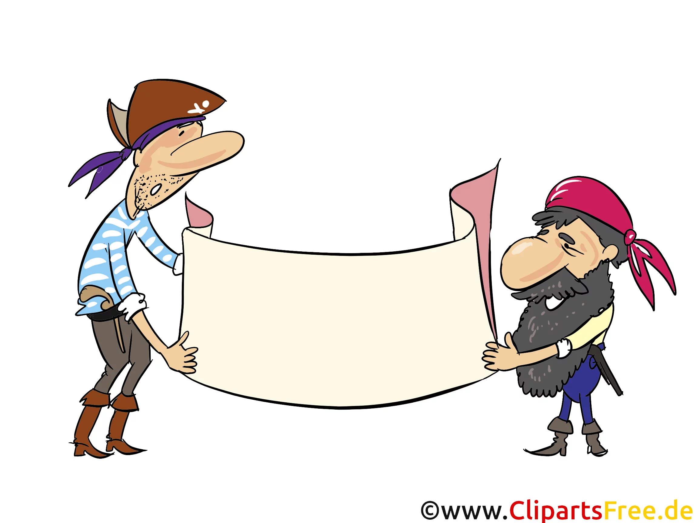 Piraten mit einem Banner zum Beschriften Clipart, Grafik, Bild, Illustration