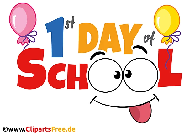 1. Schultag Text aug Englisch Illustration, Clipart, Bild