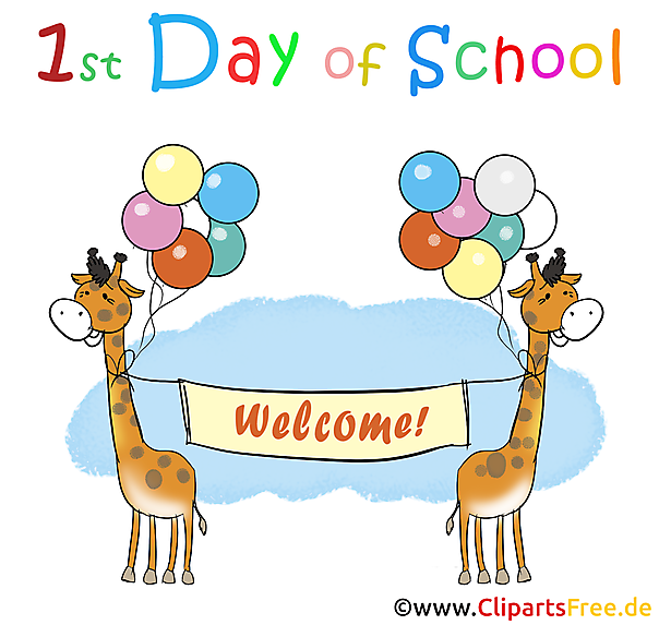 1. Tag in der Schule auf Englisch Clipart, Illustration, Bild, Karte
