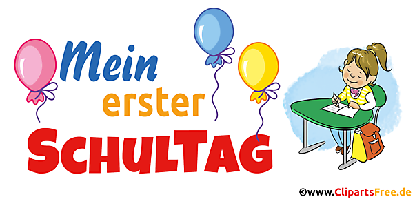 1. Tag in der Schule Mädchen Karte, Bild, Clipart