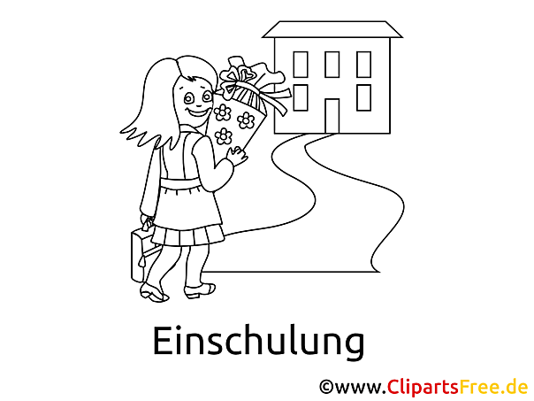 Mädchen geht in die Schule - Ausmalbilder Einschulung