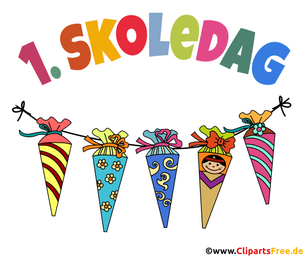1. Schultag auf Dänisch Clipart, Illustration, Bild