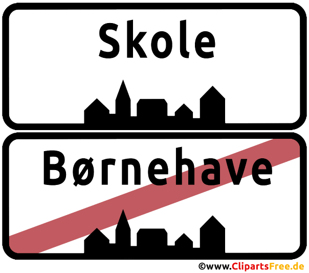 Ende Kindergarten - Anfang Schule als dänisches Vergkehrszeichen Clipart