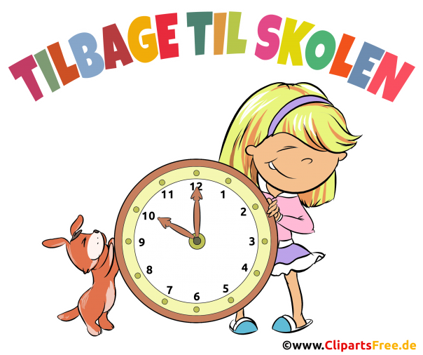 Schülerin und Uhr Clipart - Unterrichtsanfang in Dänemark