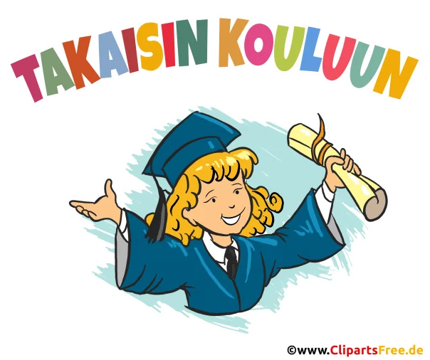 Schule Beginn auf Finnisch Clipart, Illustration, e-Card