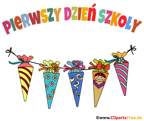 1. Schultag auf Polnisch Clipart mit Schultüten