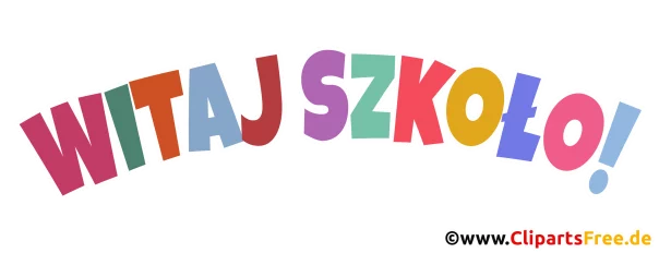Hallo Schule auf Polnisch in bunten Buchstaben drucken