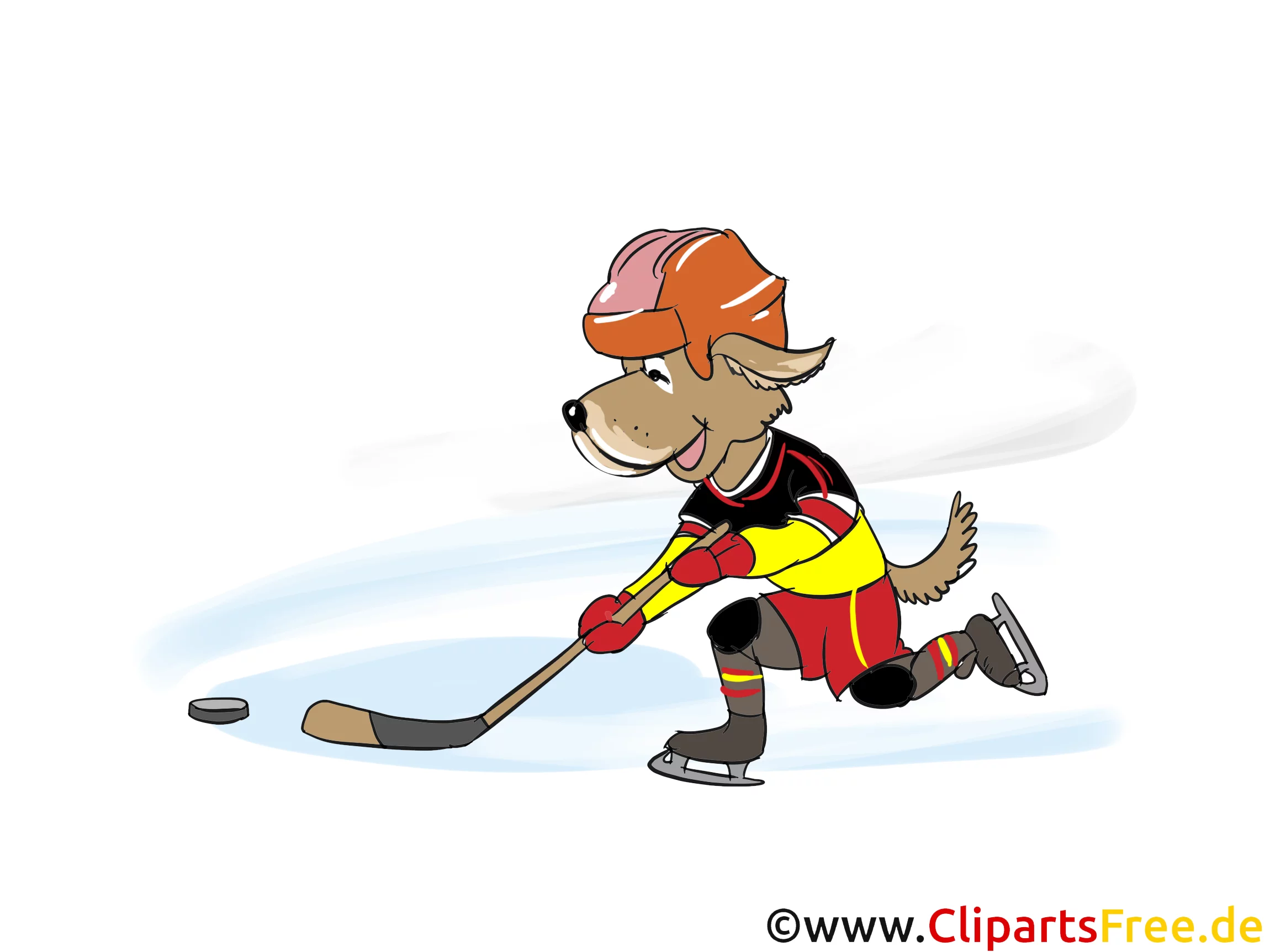 Hund spielt Eishockey Clipart, Bild, Grafik, Cartoon, Comic, Illustration kostenlos