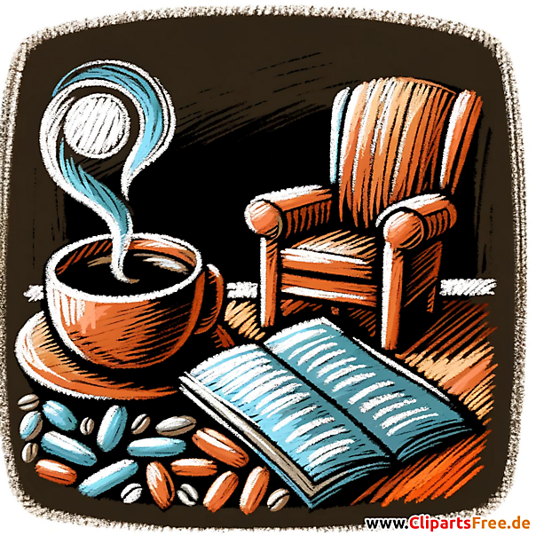 Pause Clipart mit Sessel und Tasse Kaffee in einem Zimmer