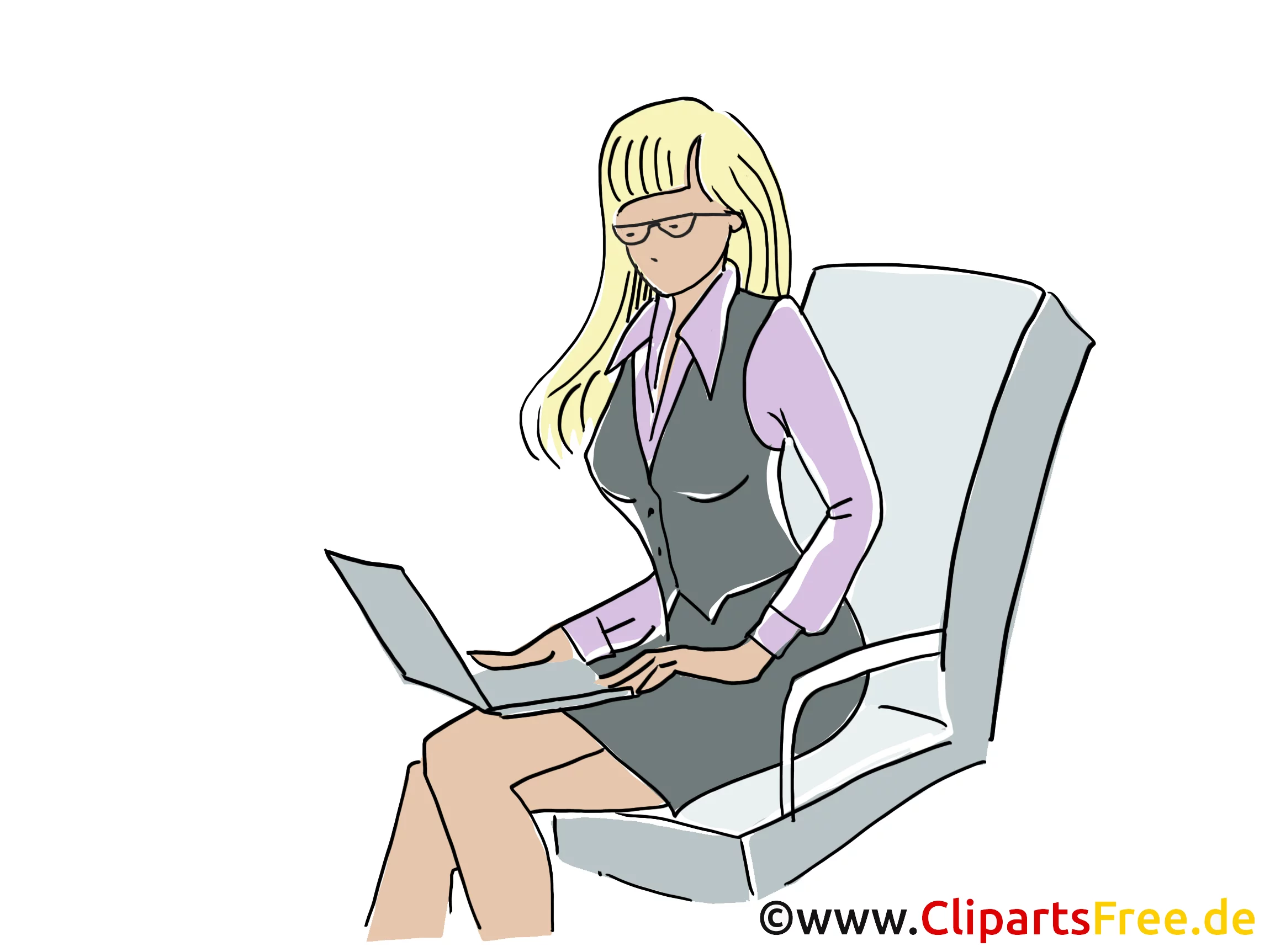 Nette Frau arbeitet im Büro Clipart, Grafik, Bild