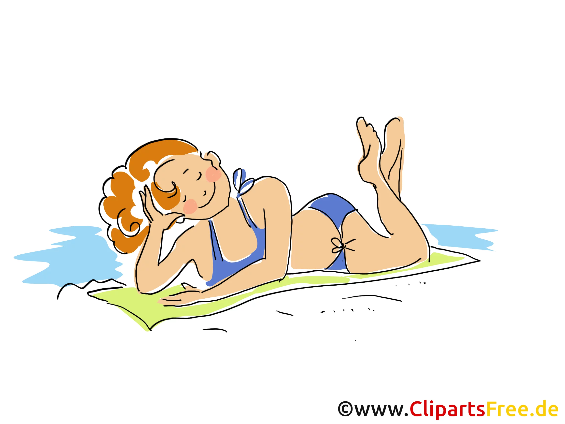 Bräunen Clipart, Frau am Strand Bild, Cartoon, Comic, Grafik