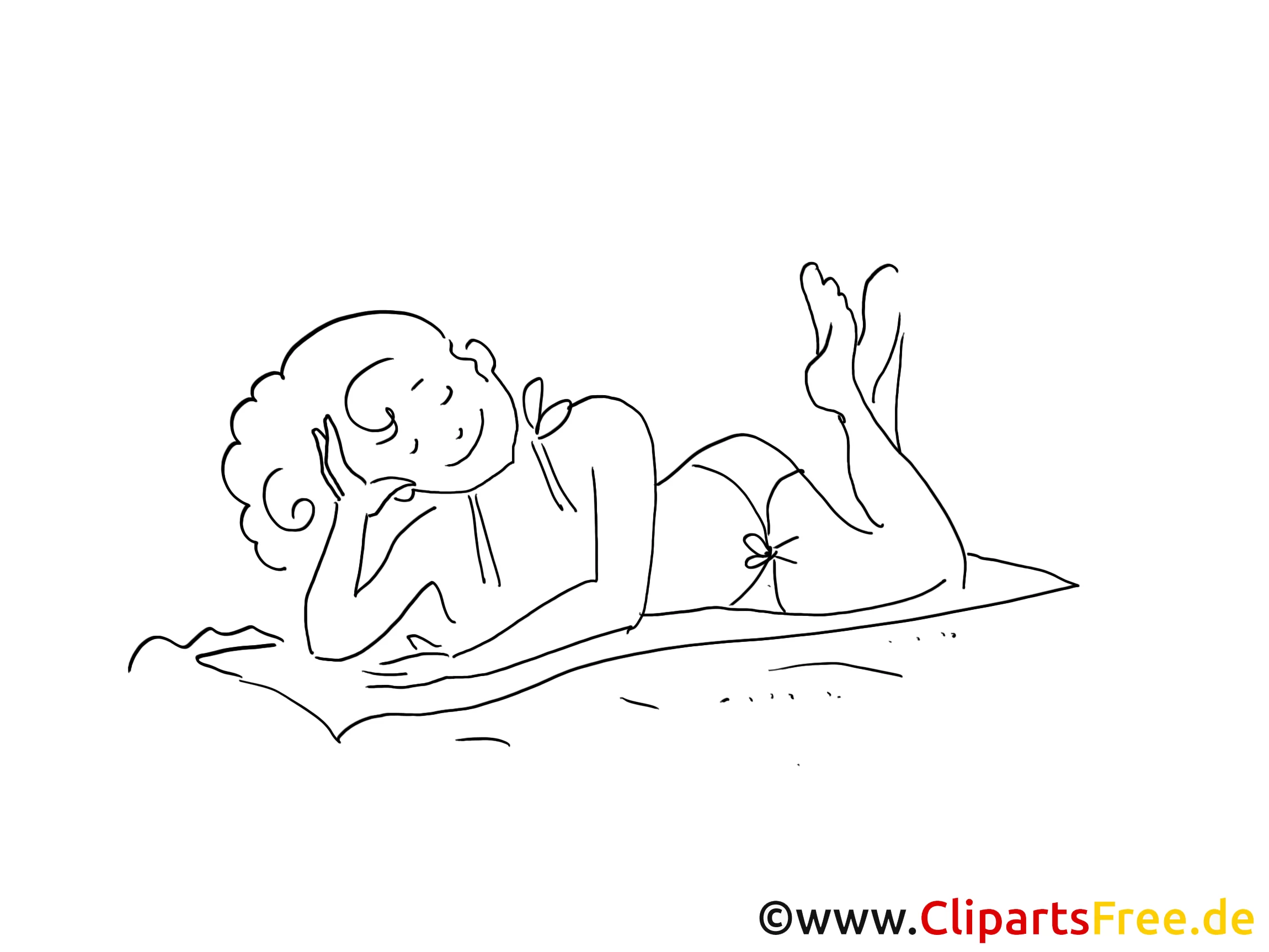 Frau am Sandstrand Zeichnung, Clipart, Bild schwarz-weiss, Grafik, Comic gratis