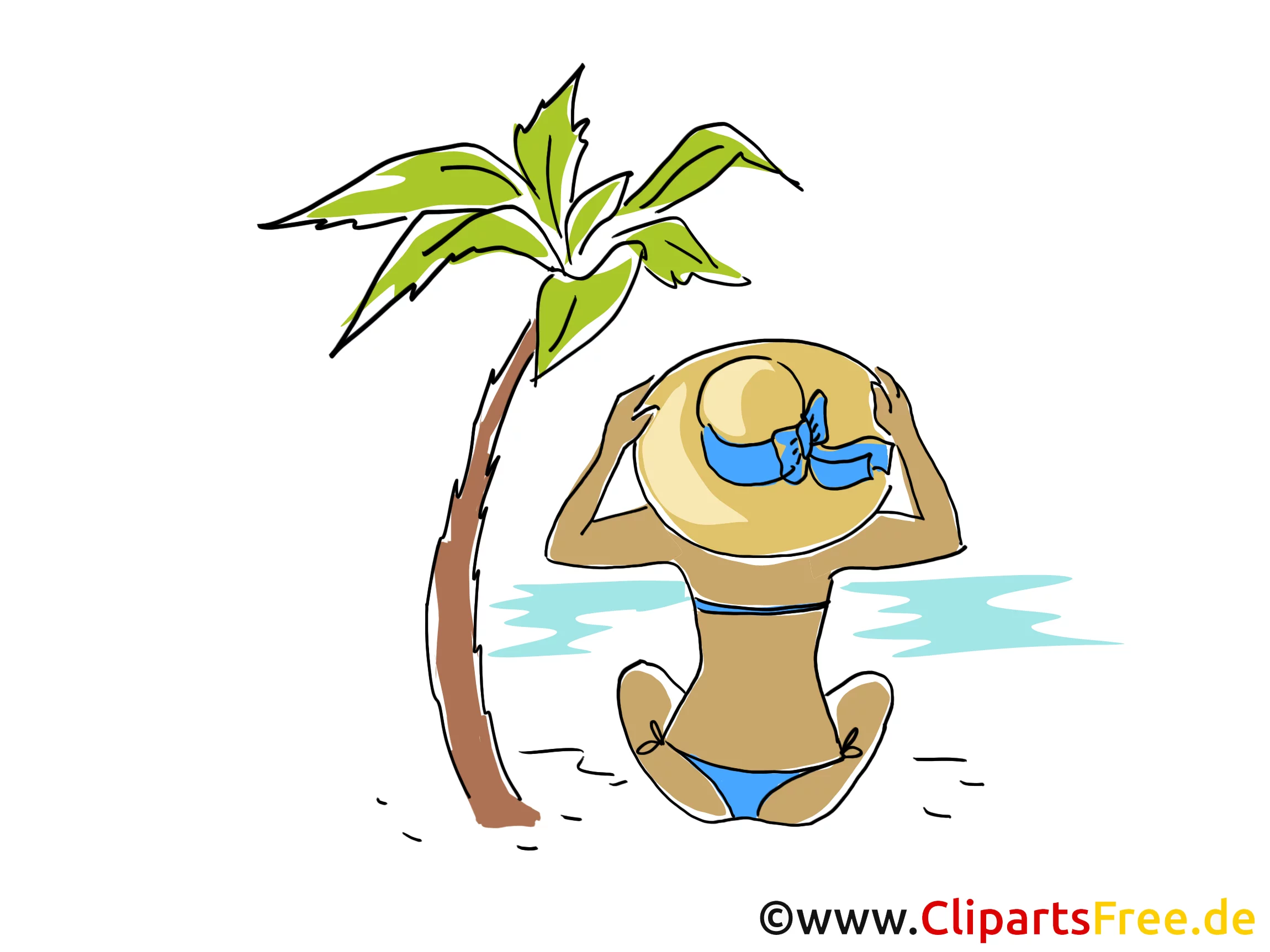 Frau am Strand Clipart, Bild, Cartoon, Comic, Grafik