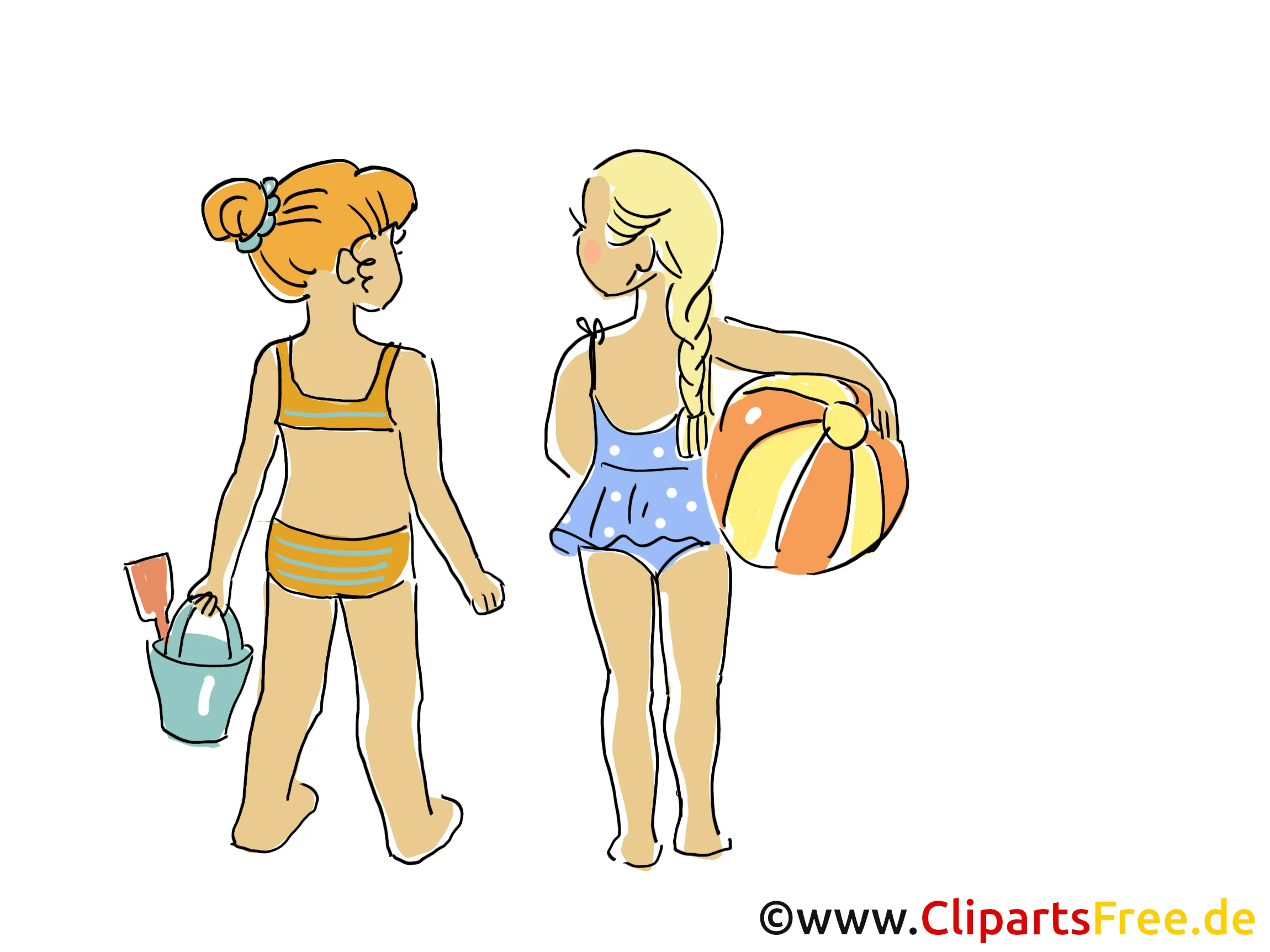 Kinder am Strand Clipart, Bild, Cartoon, Comic, Grafik