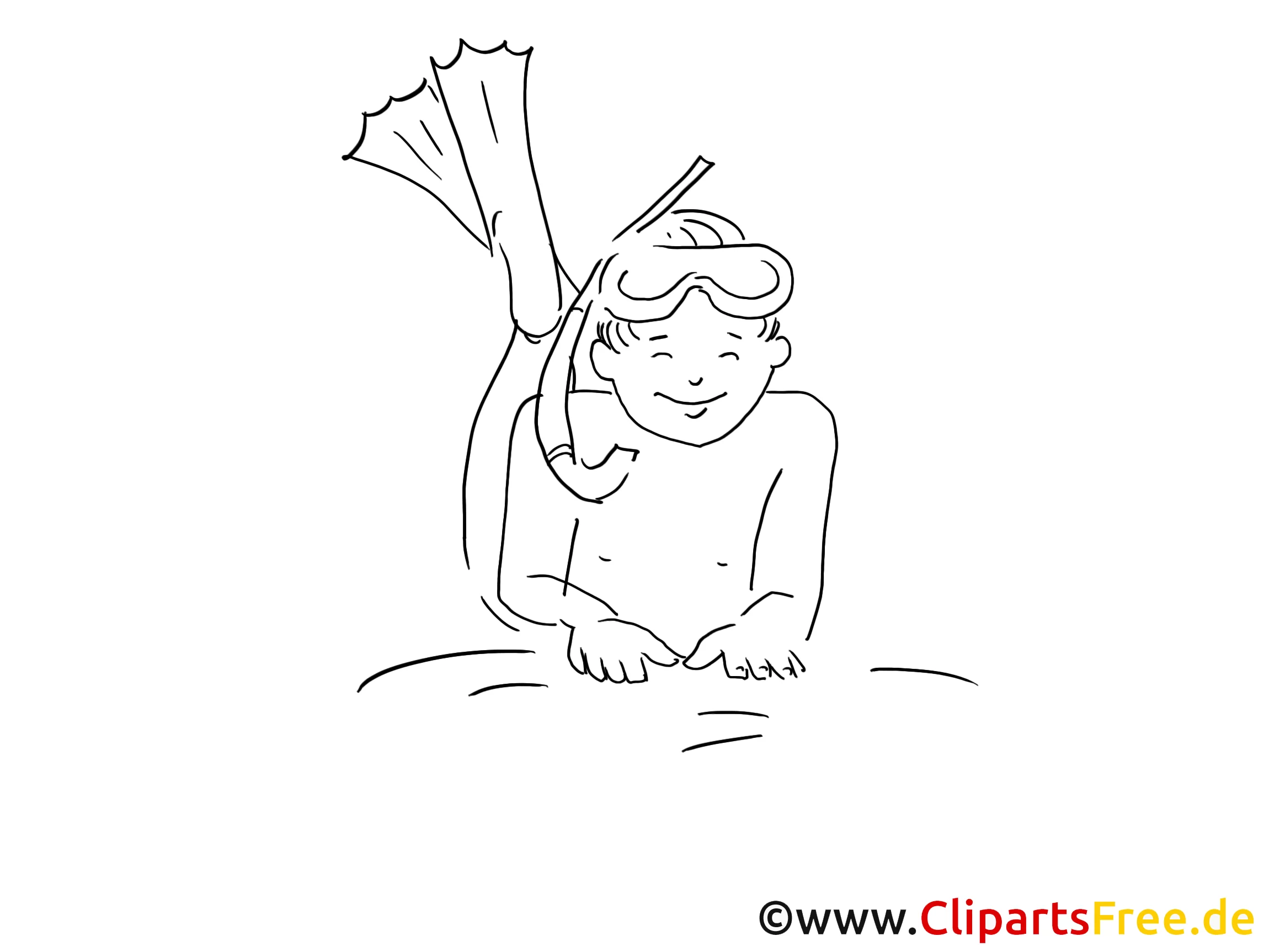 Kleiner Taucher Zeichnung, Clipart, Bild schwarz-weiss, Comic, Cartoon gratis