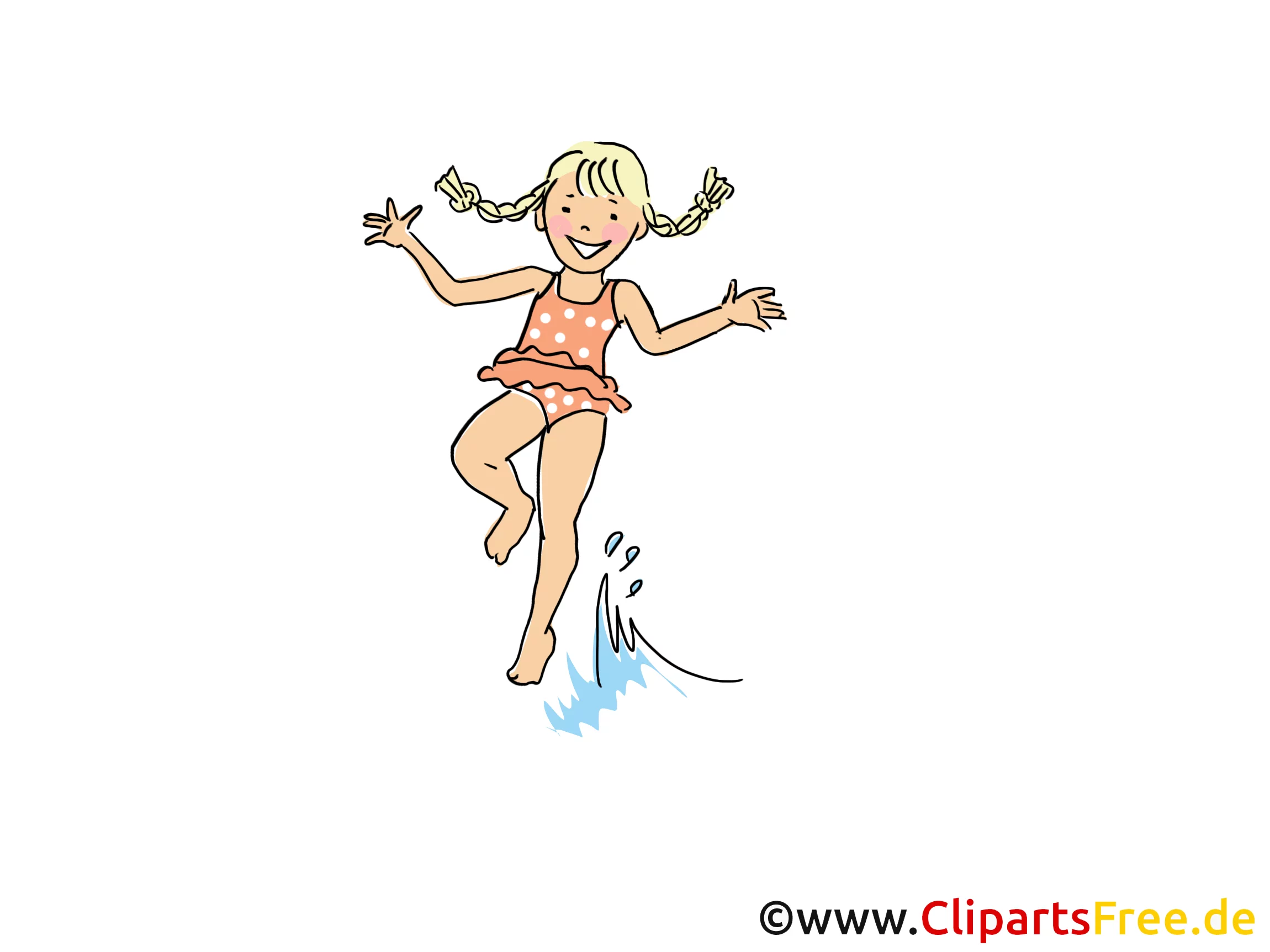 Mädchen am Meerstrand Clipart, Bild, Cartoon, Comic, Grafik
