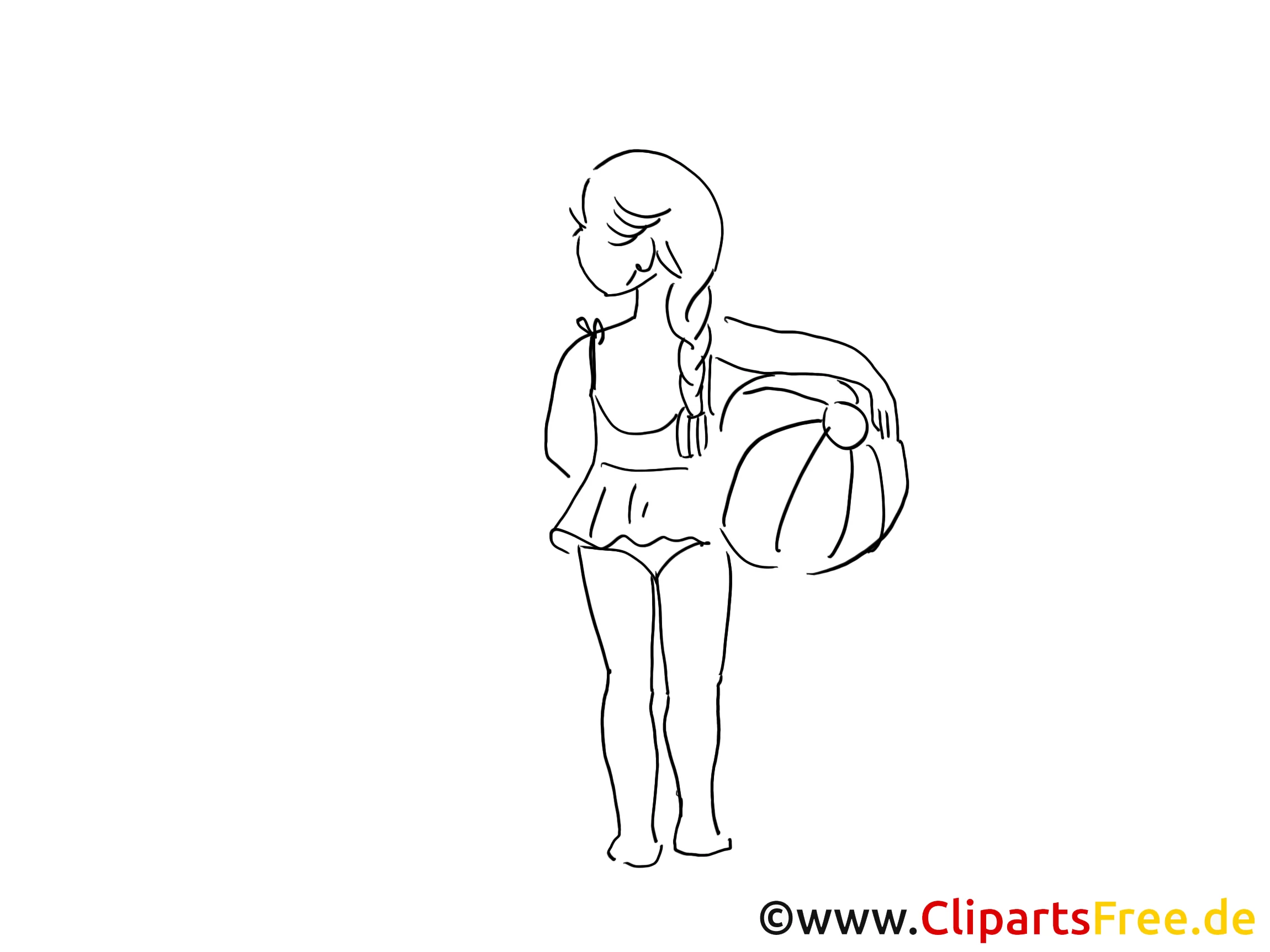 Mädchen mit Ball Zeichnung, Clipart, Bild schwarz-weiss, Comic, Cartoon gratis