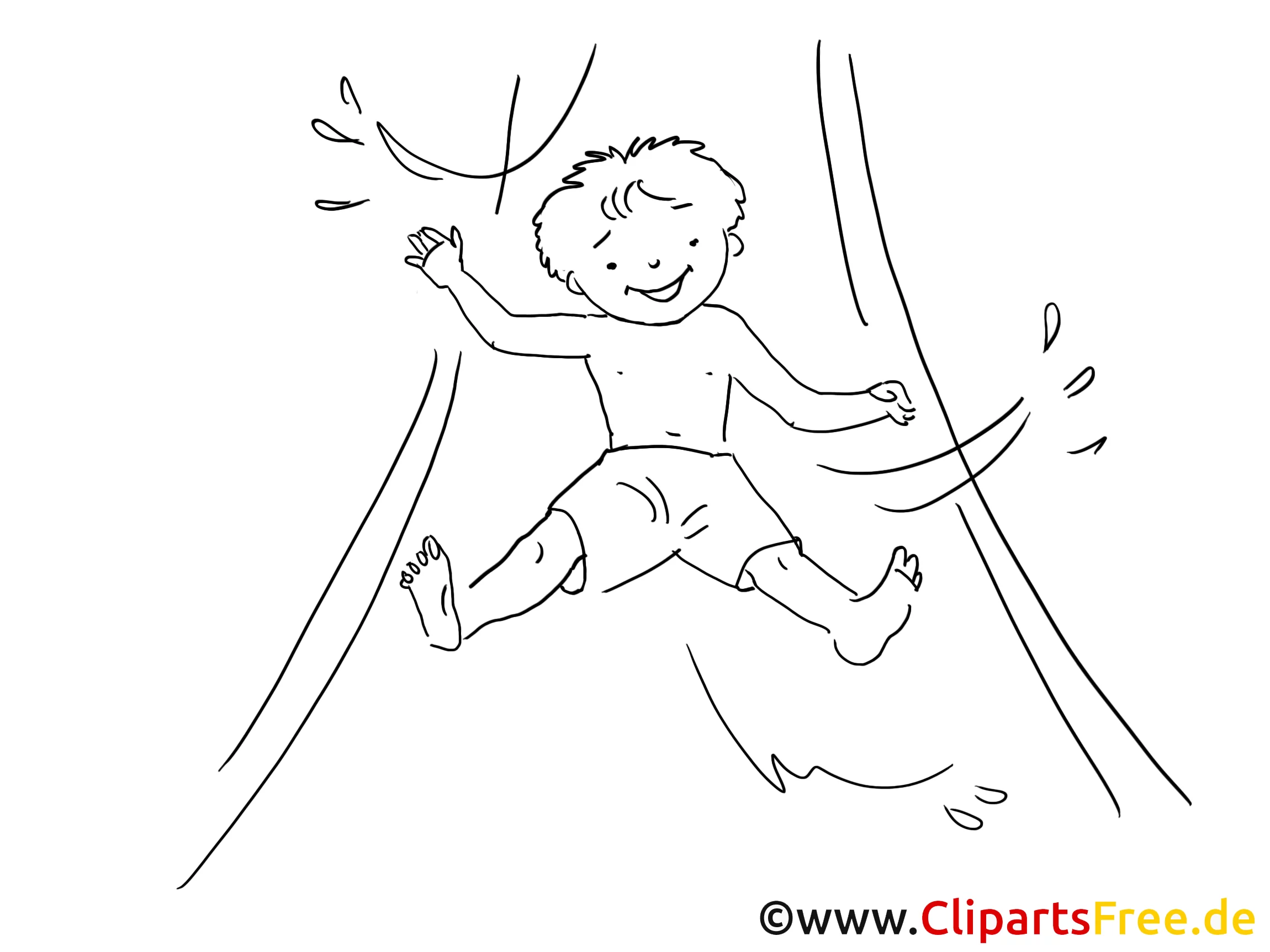 Rutschen im Freibad Zeichnung, Clipart, Bild schwarz-weiss, Grafik, Comic