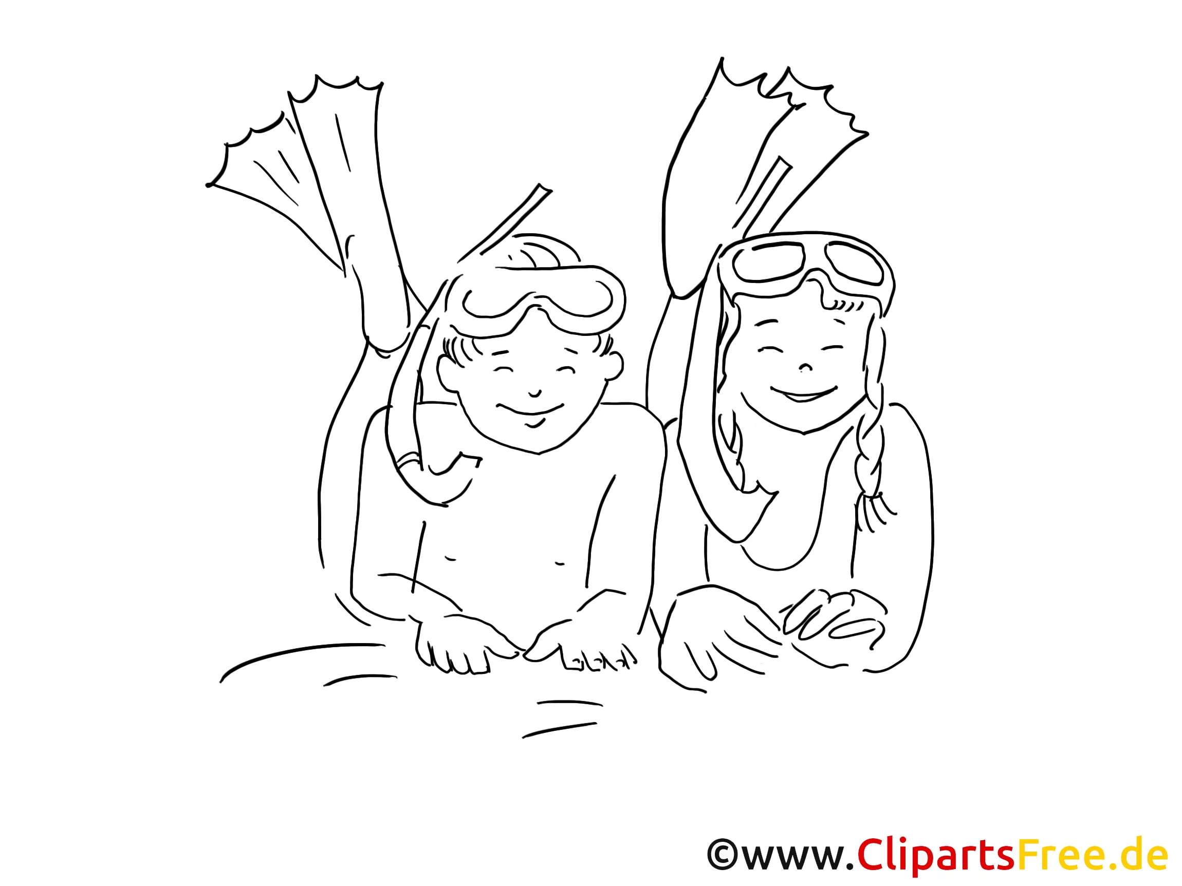Schnorcheln und tauchen Zeichnung, Clipart, Bild schwarz-weiss, Grafik, Comic