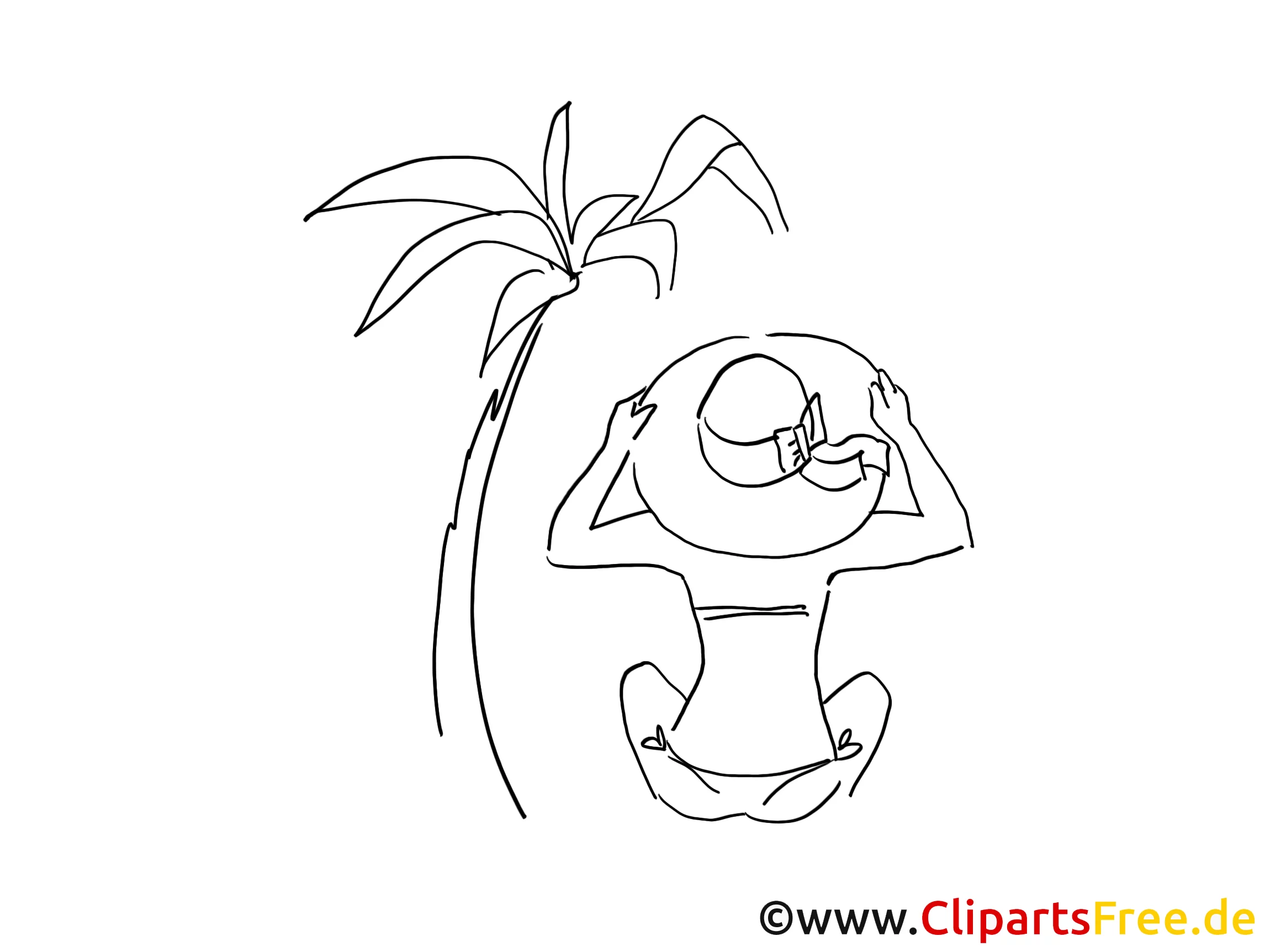Urlaub am Strand Zeichnung, Clipart, Bild schwarz-weiss, Grafik, Comic, Cartoon gratis
