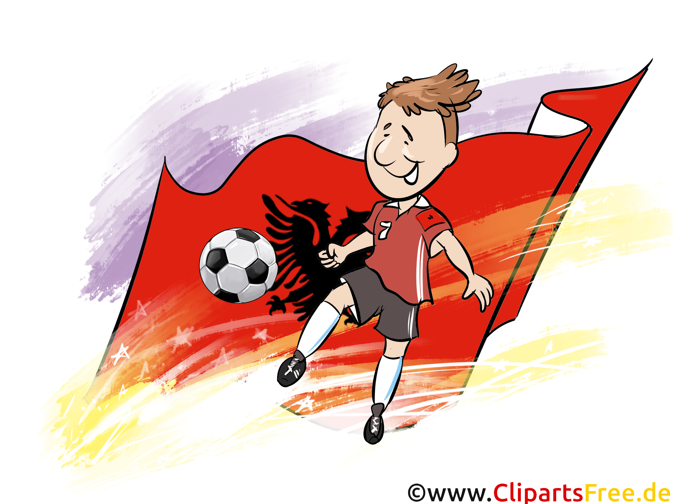Fussballspieler mit Ball und Flagge Albaniens Clipart