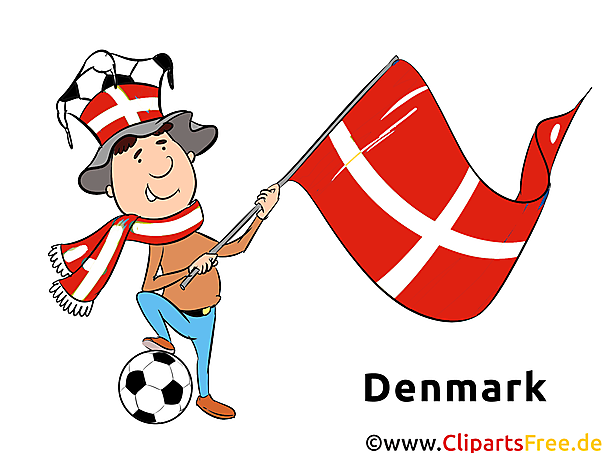 Dänische Fahne in Händen eines Sportfans Clipart-Bild