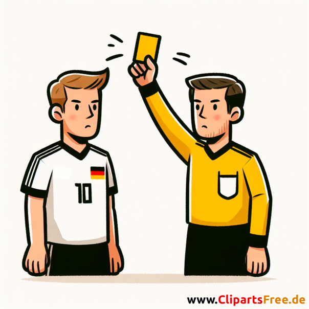 Deutscher Fussballspieler bekommt gelbe Karte Clipart - Bilder zum Thema Fußball