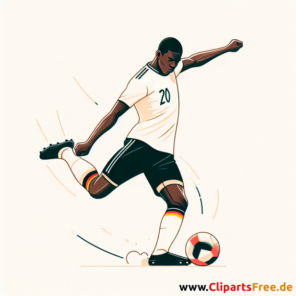 Deutscher Fussballspieler schießt Freistoß Clipart - Bilder zum Thema Fußball