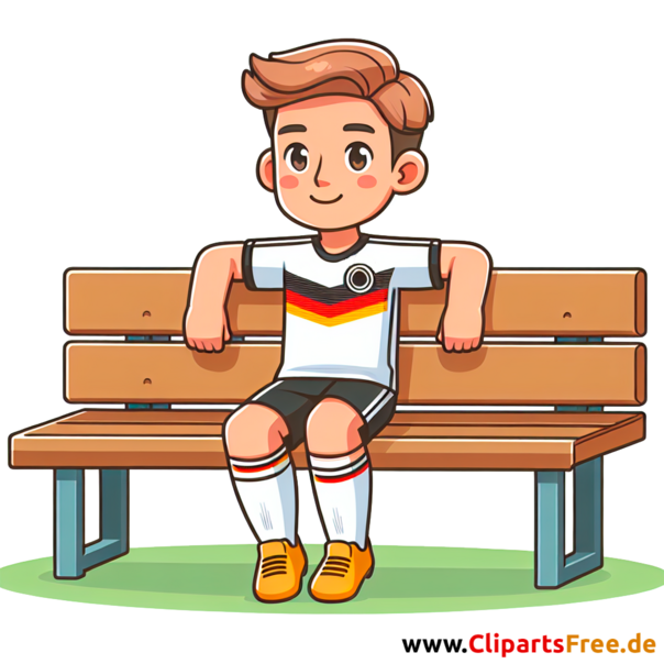Deutscher Fussballspieler sitzt auf der Bank Clipart - kostenlose Fußballbilder