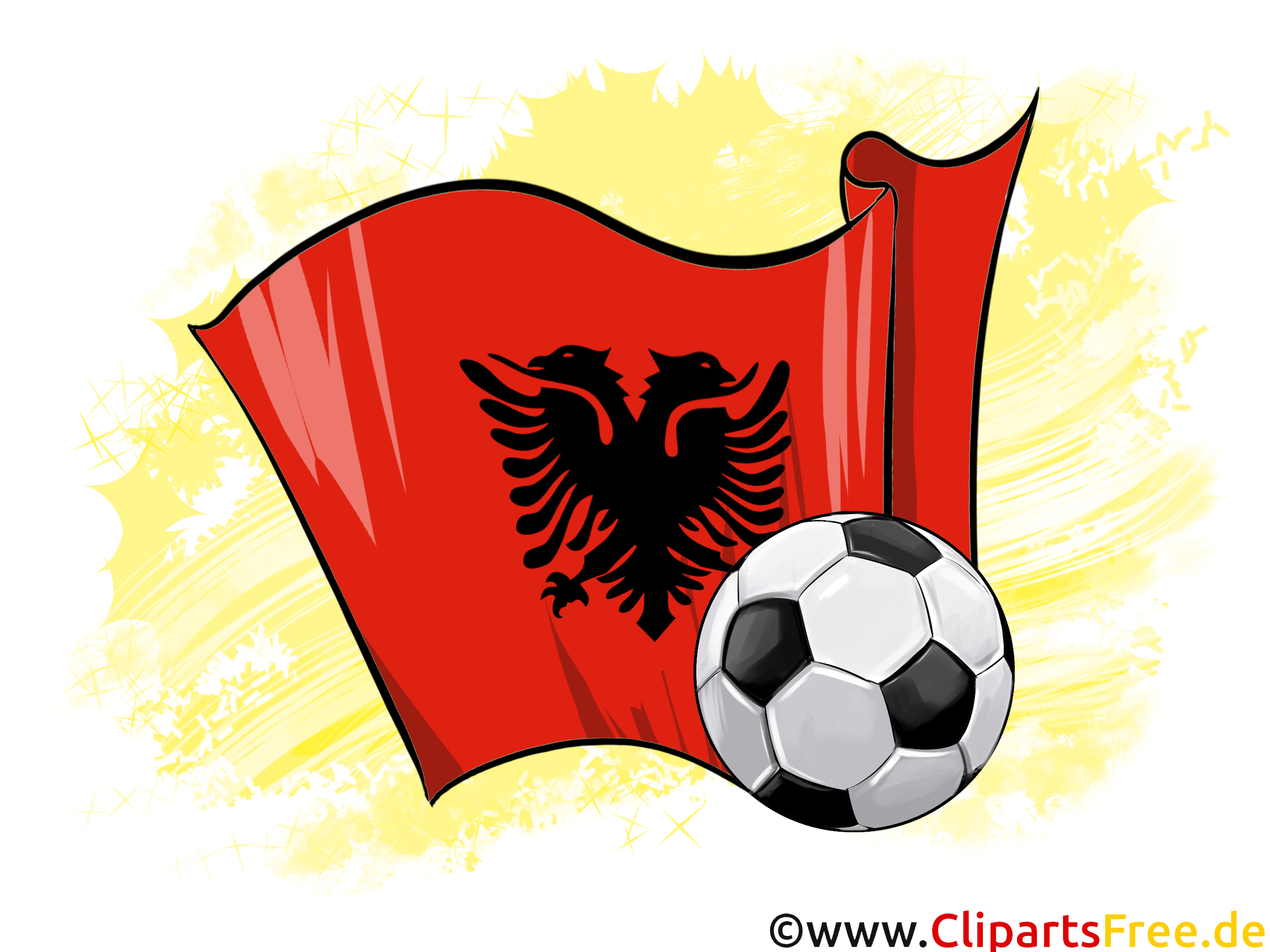 Albanien Fußball Ball mit Fahne im Hintergrund Clipart-Illustration