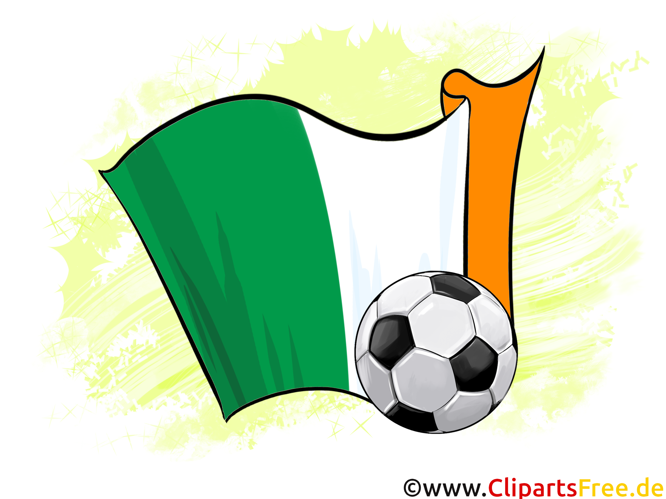 Irland Fußball Ball mit Fahne im Hintergrund Clipart-Illustration