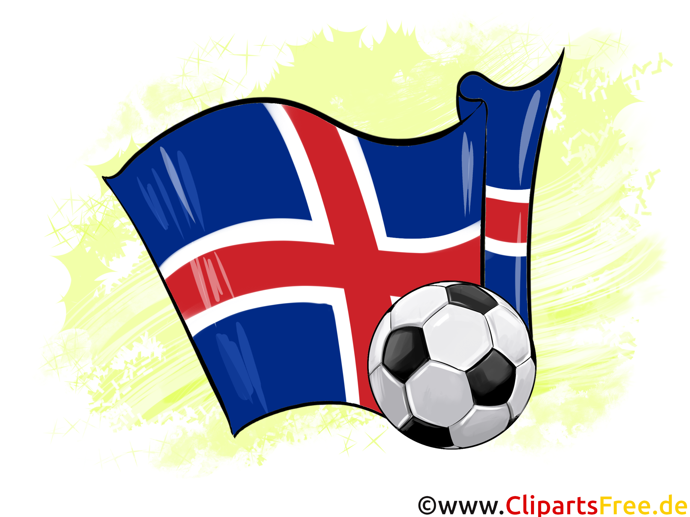 Island Fußball Ball mit Fahne im Hintergrund Clipart-Illustration