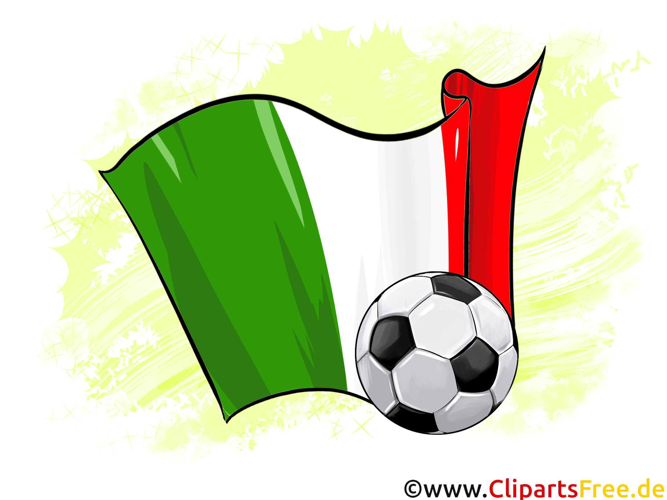 Italien Fußball Ball mit Fahne im Hintergrund Clipart-Illustration