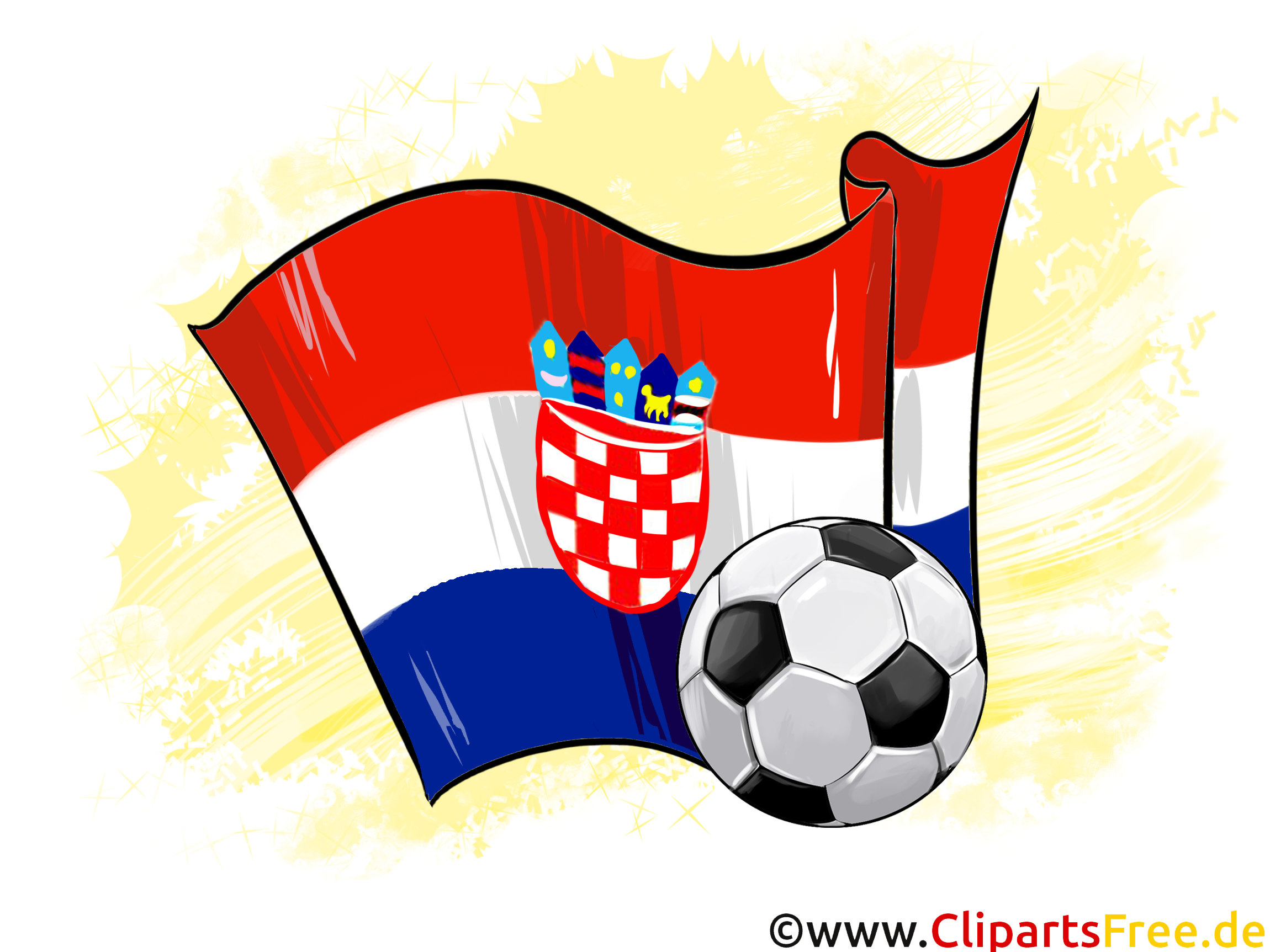 Kroatien Fußball Ball mit Fahne im Hintergrund Clipart-Illustration