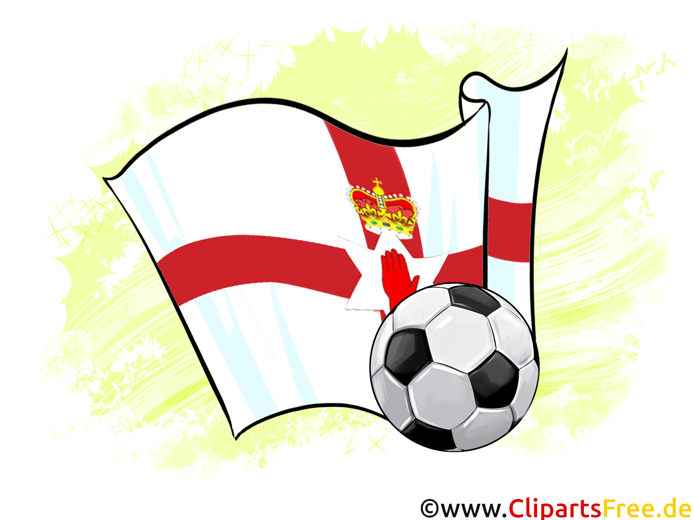 Nordirland Fußball Ball mit Fahne im Hintergrund Clipart-Illustration