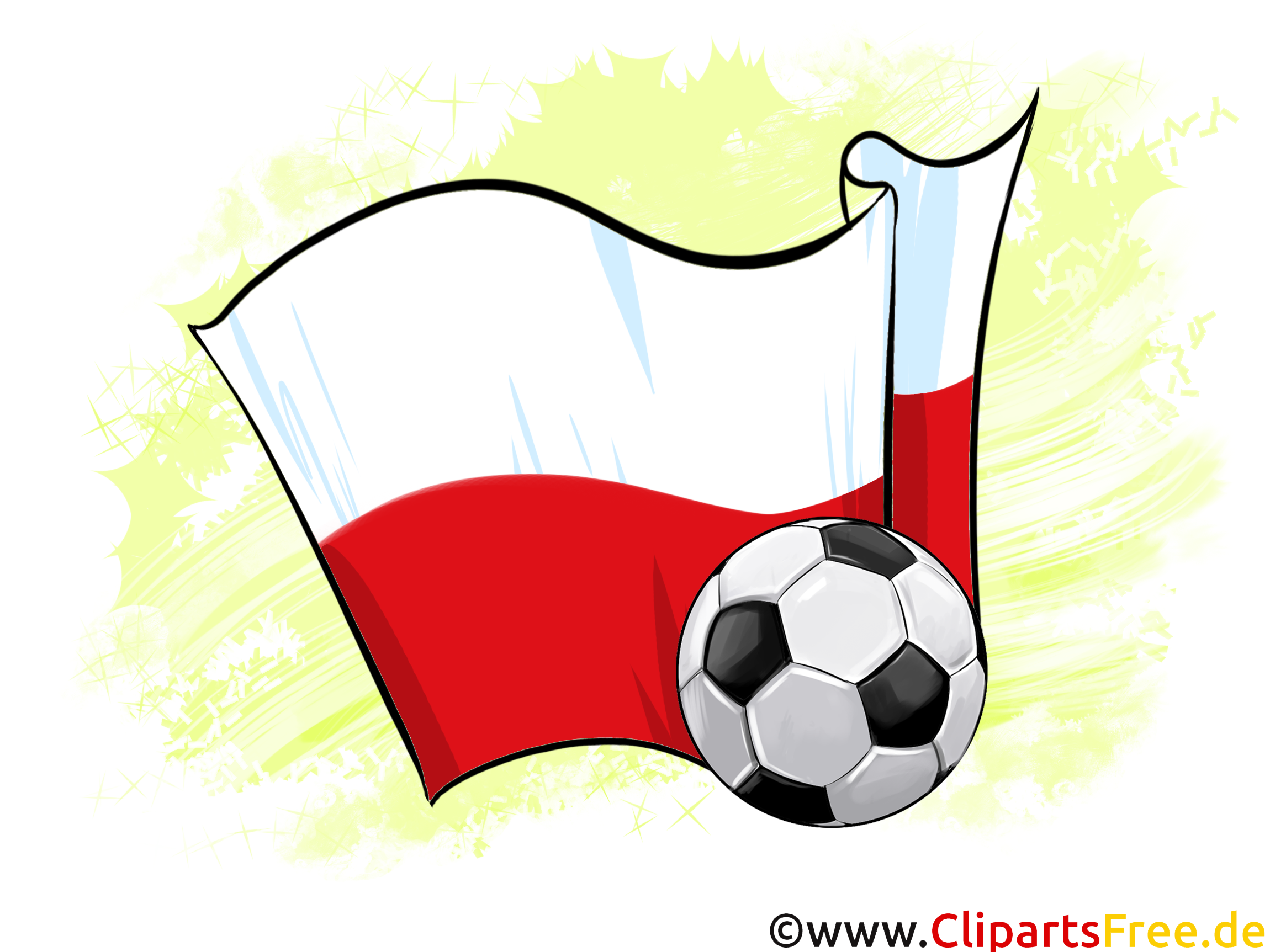 Poland Fußball Ball mit Fahne im Hintergrund Clipart-Illustration