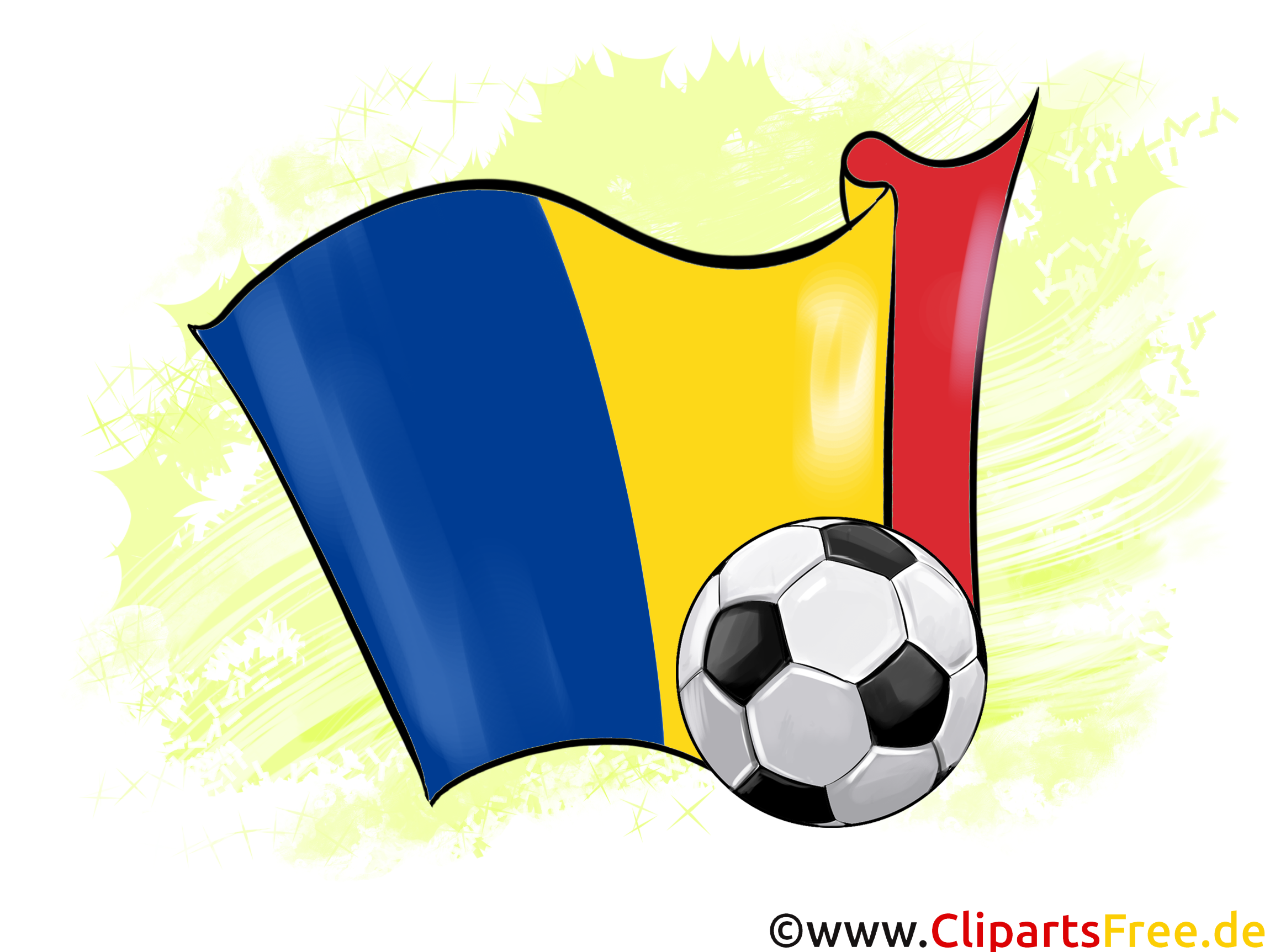 Rumänien Fußball Ball mit Fahne im Hintergrund Clipart-Illustration