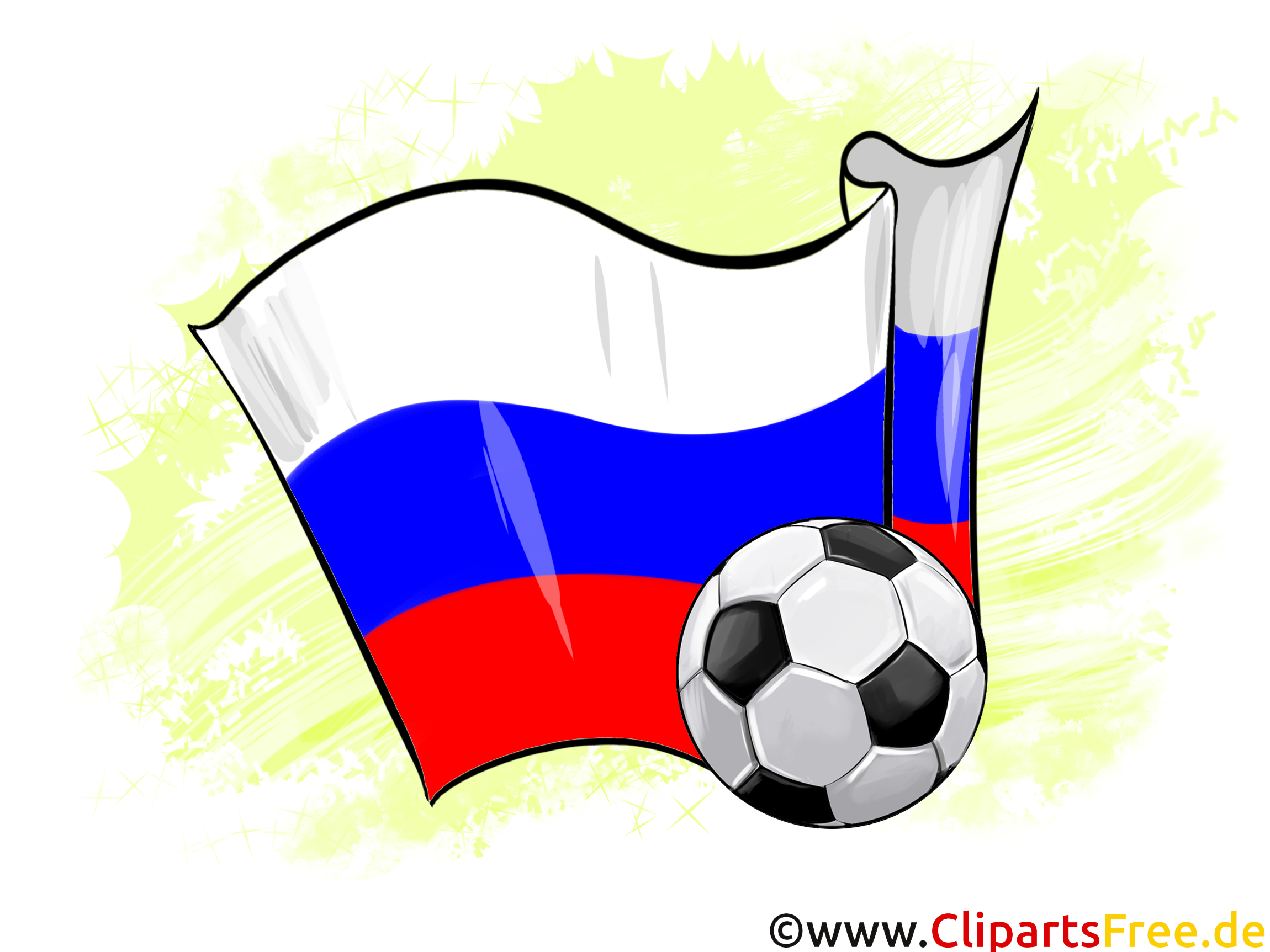 Russland Fußball Ball mit Fahne im Hintergrund Clipart-Illustration