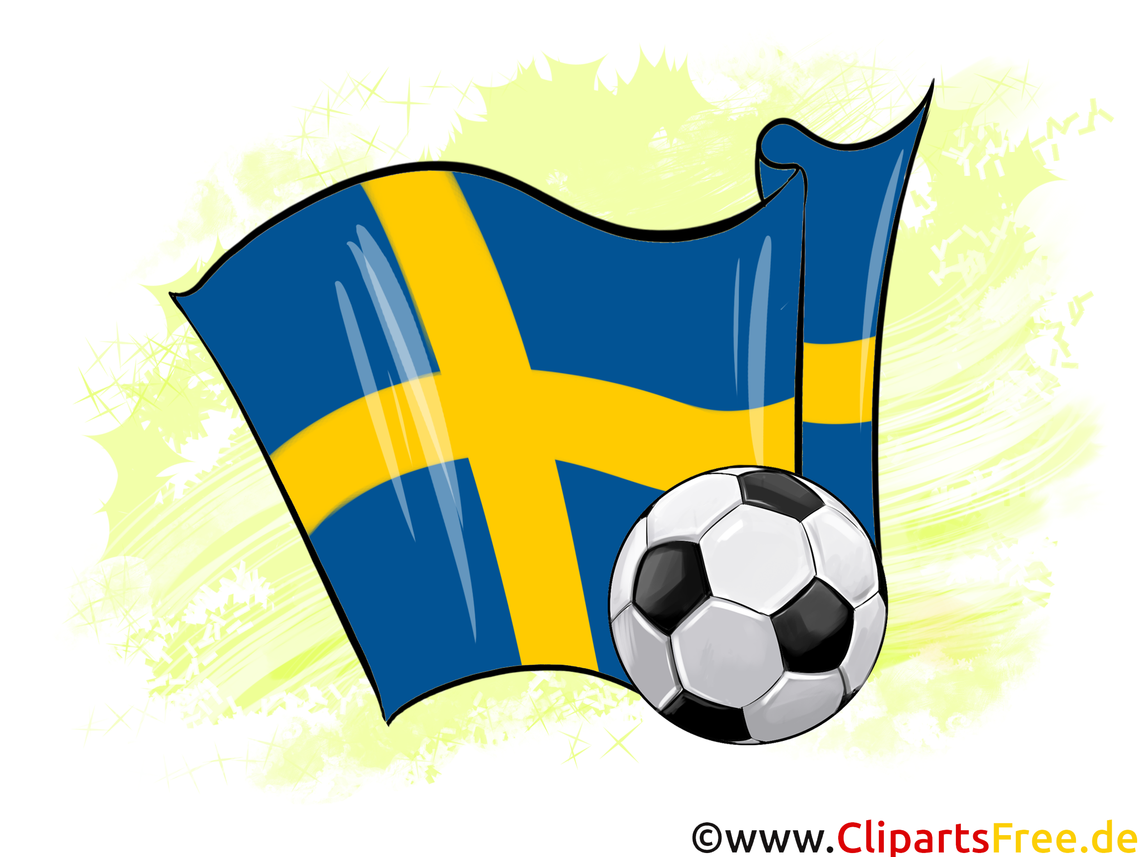Schweden Fußball Ball mit Fahne im Hintergrund Clipart-Illustration