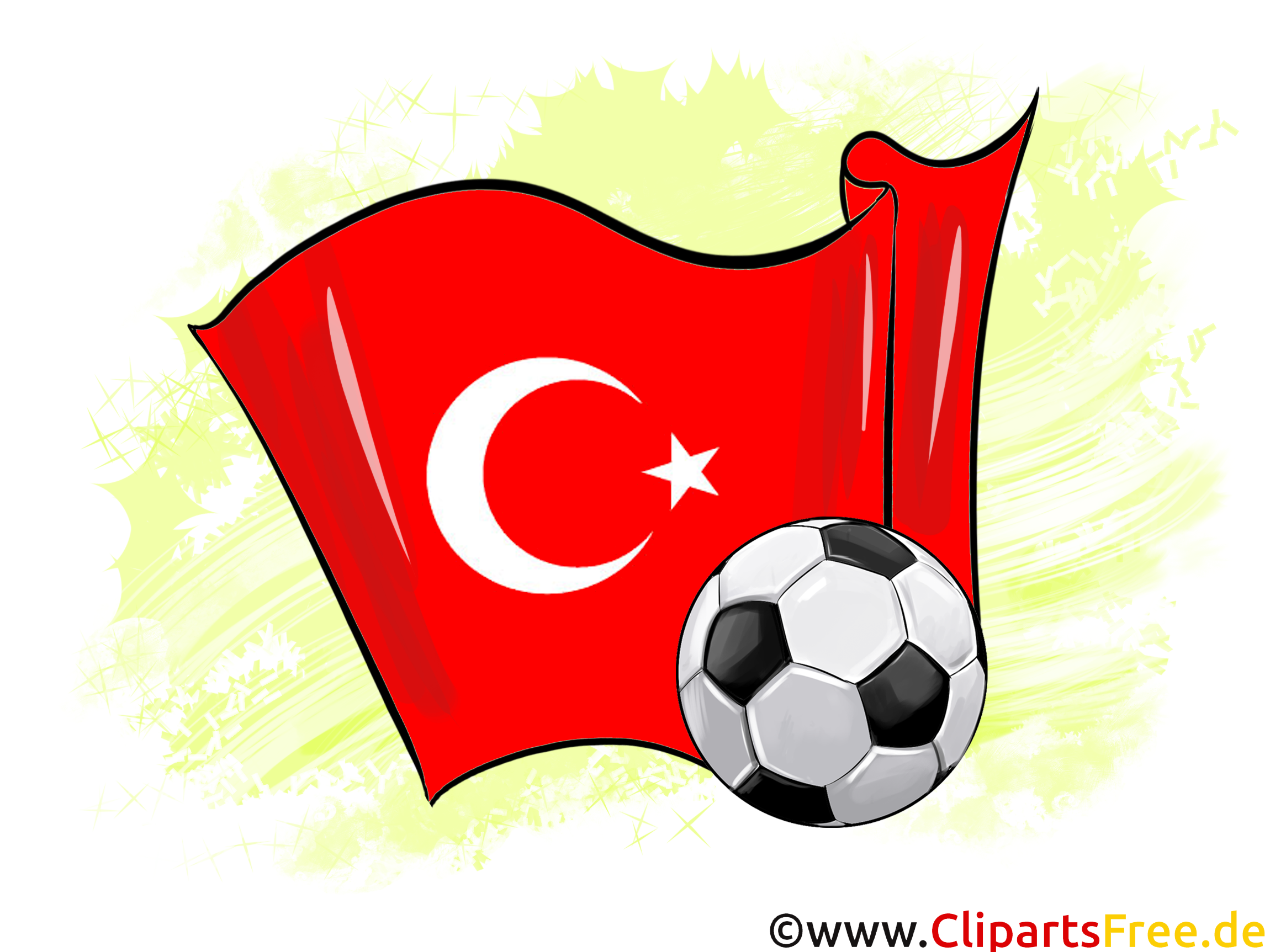 Türkei Fußball Ball mit Fahne im Hintergrund Clipart-Illustration