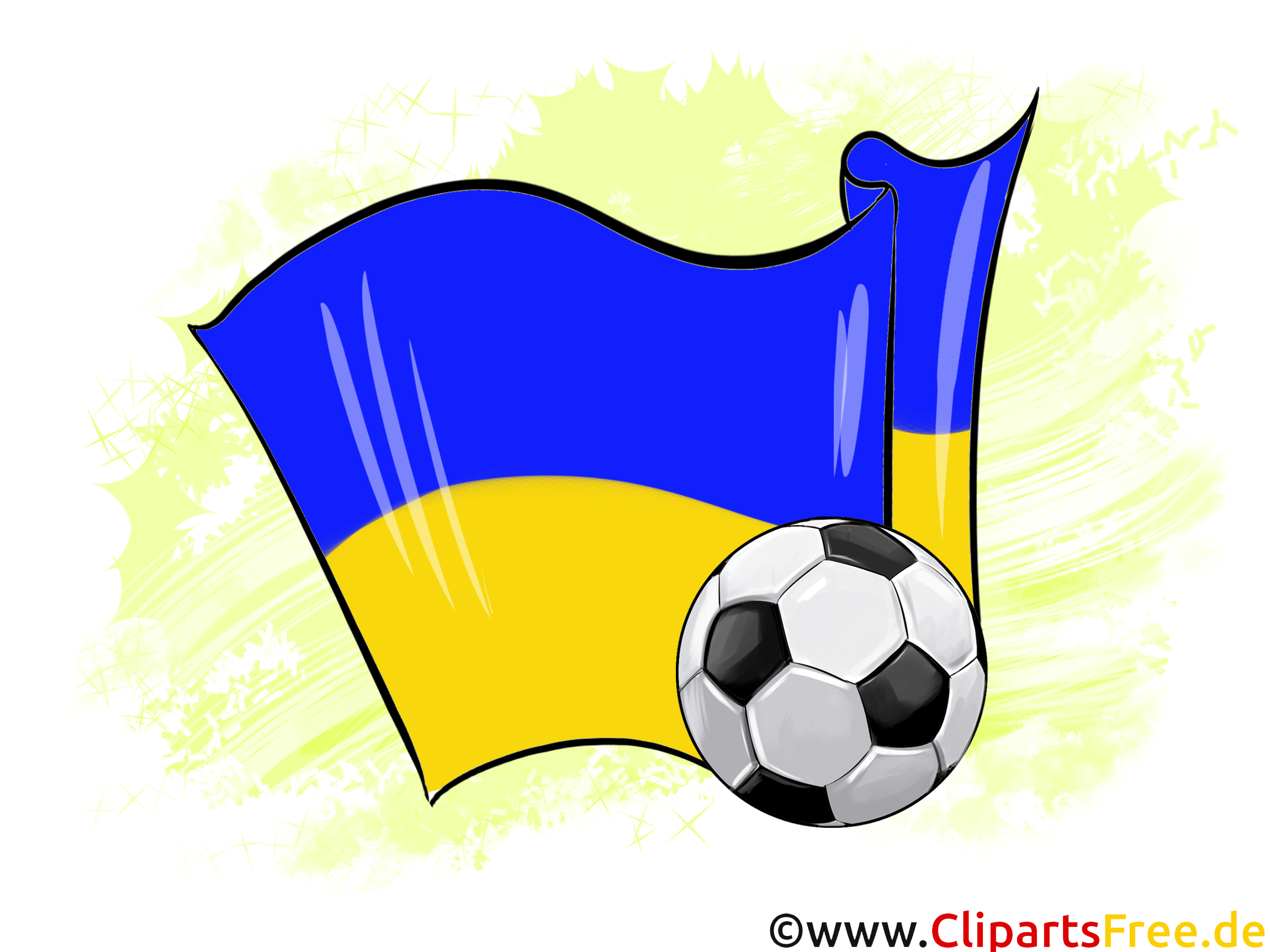 Ukraine Fußball Ball mit Fahne im Hintergrund Clipart-Illustration