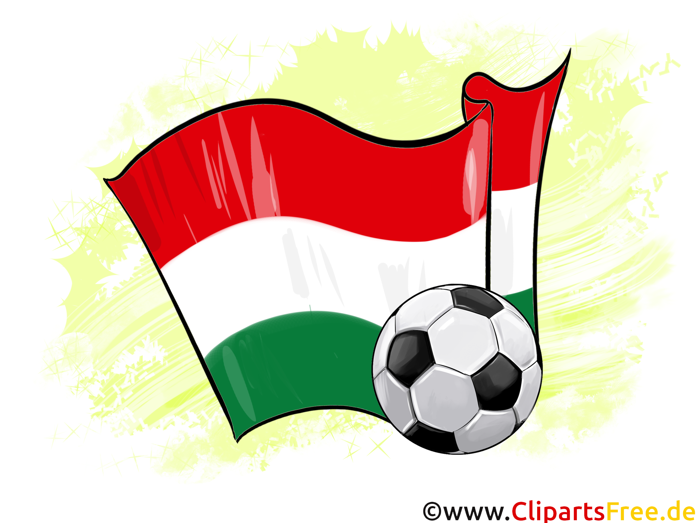 Ungarn Fußball Ball mit Fahne im Hintergrund Clipart-Illustration