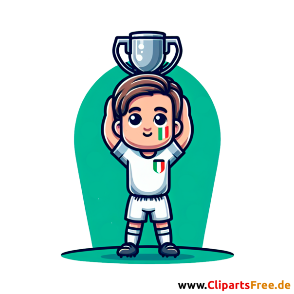 Italienischer Fussballspieler hält Pokal über dem Kopf Clipart - Bilder zum Thema Fußball