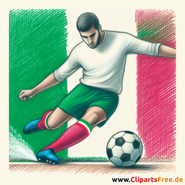 Italienischer Fussballspieler schießt Elfmeter Clipart - Fußballbilder kostenlos