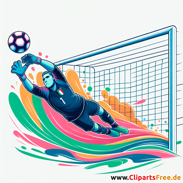 Italienischer Fussballtorwart spingt im Tor Clipart - kostenlose Fußballbilder