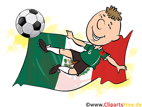 Fussballspieler mit mexikanischer Fahne im Hintergrund Clipart