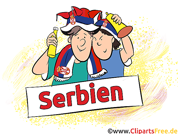Serbische Sportfans im Fussballstadion Clipart-Bild