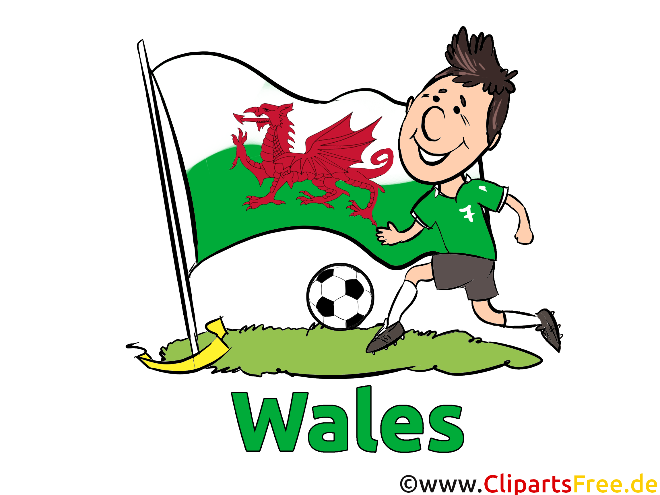 Fussballer rennt Wales Cartoonbild gratis